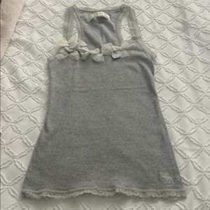 Abercrombie Gray Lace-Trim Tank Top with Bow Accents